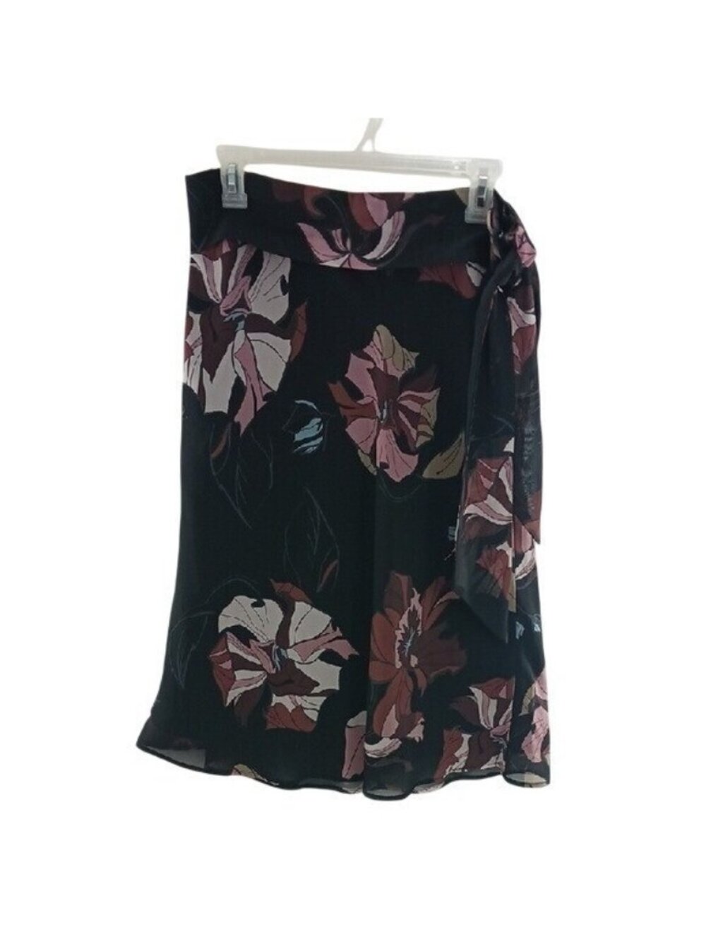 H&M Skirt Women's Black Pink Floral Midi Chiffon A-Line Size 10